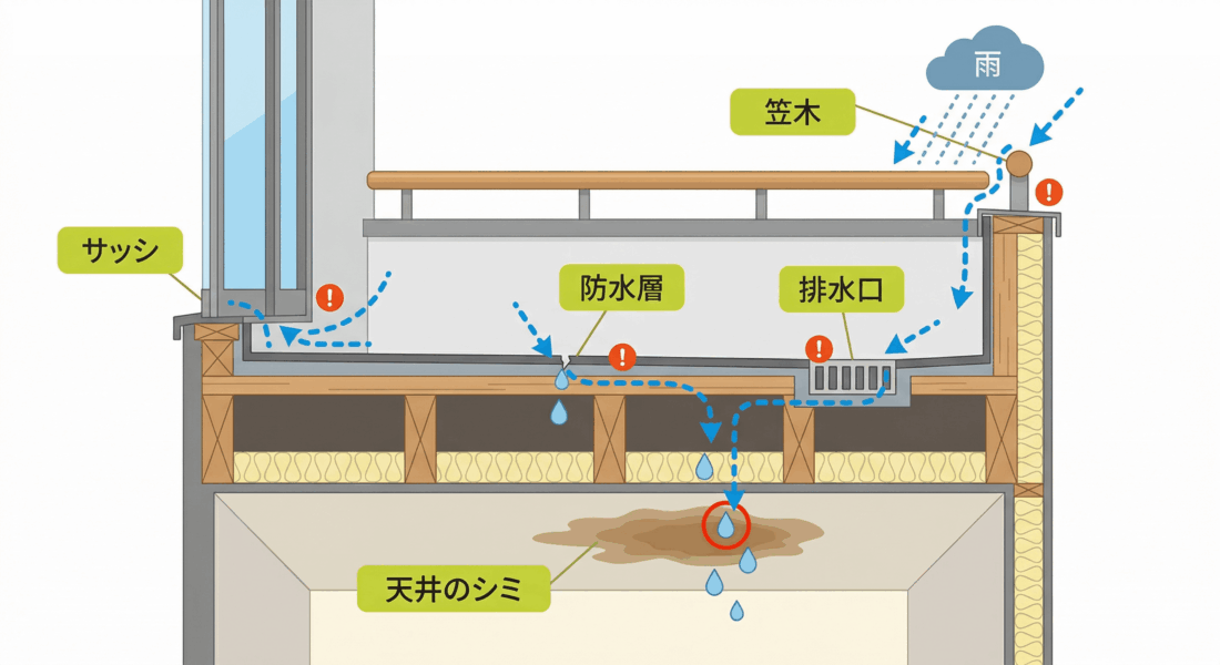 ベランダ 雨漏り 原因